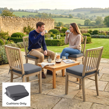 Outdoor Chair Seat Cushions Set of 2, Garden Chair Cushions with 7cm Thick Foam & Ties, Dark Grey