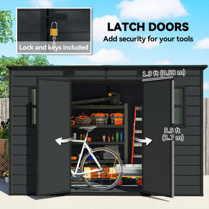 10 x 6 ft Resin Garden Shed, Outdoor Storage Shed with Floor, Windows, Lockable Doors and Vents, Dark Grey