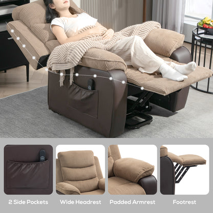Overstuffed Corduroy Electric Lift Recliner Chair - Brown