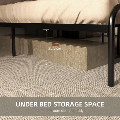 4.8ft Double Bed Frame with Industrial Wood Headboard, Steel Slat Support and 25.5cm Underbed Storage Space, 145 x 197cm