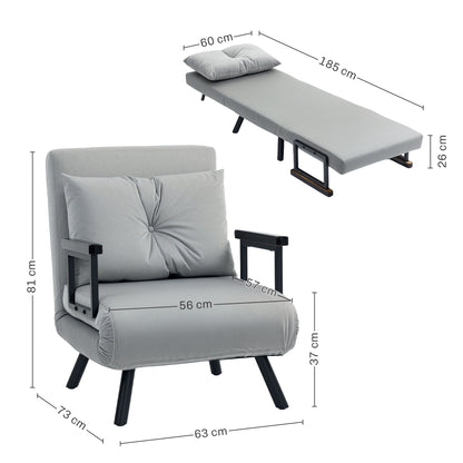 4-in-1 Velvet-Feel Single Chair Bed, with Pillow - Light Grey