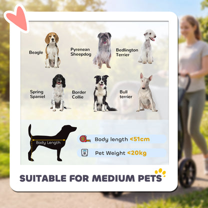 Dog Stroller, 3 Wheels Pet Stroller with Dual Entry, Easy One-Click Quick Fold, Mesh Windows, Washable Cushion