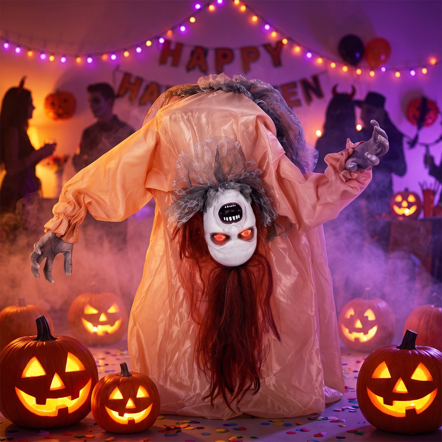 Animated Halloween Ghost, Halloween Animatronics with Creepy Screams, Glowing Eyes, Sound/Touch Activated