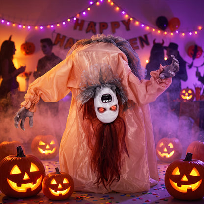 Animated Halloween Ghost, Halloween Animatronics with Creepy Screams, Glowing Eyes, Sound/Touch Activated