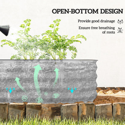 Galvanised Raised Garden Bed, Metal Planter Box with Safety Edging, for Flowers, Herbs, Succulents, Silver