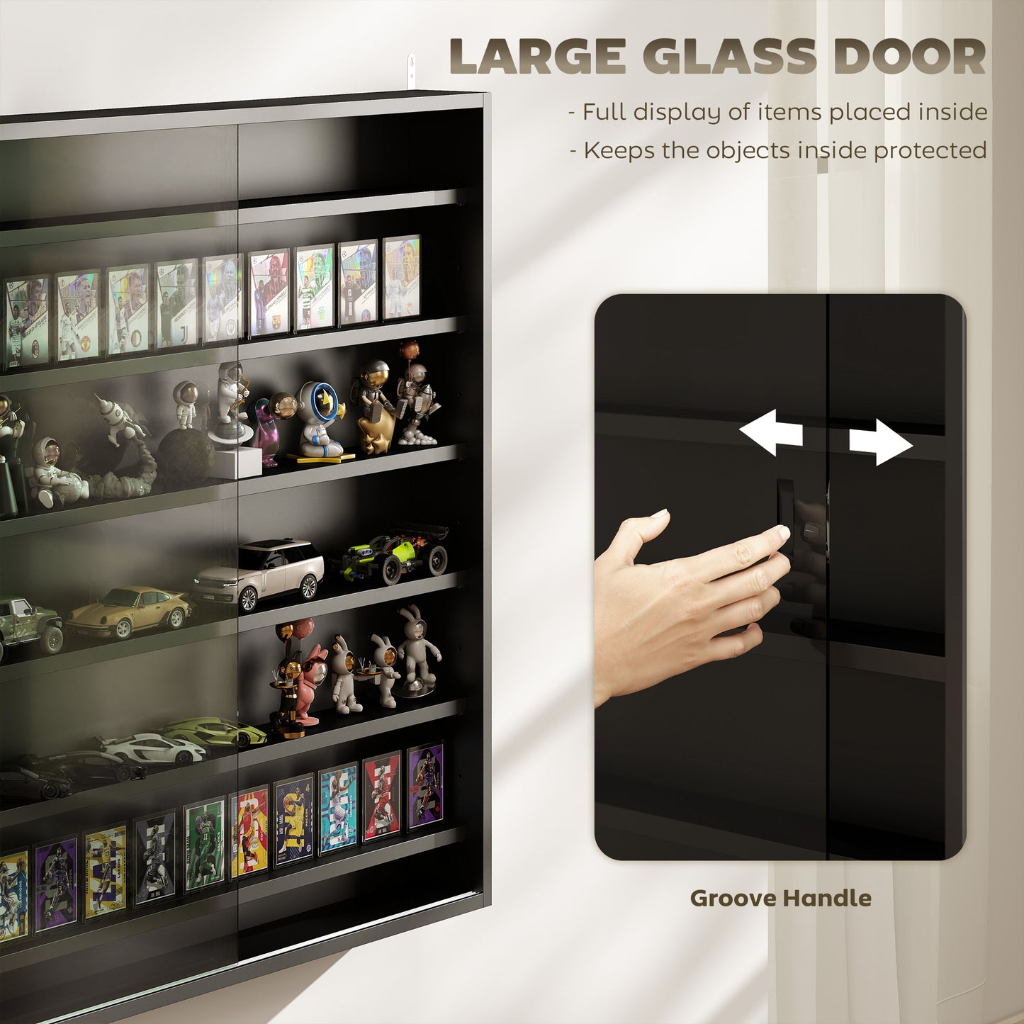 Six Shelf Display Cabinet, with Glass Doors - Black