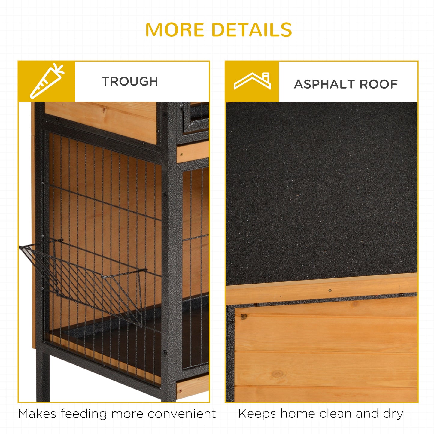 Rabbit Hutch Outdoor Guinea Pig Hutch Bunny Cage Metal Frame with No-Leak Tray Openable Roof Light Yellow 122 x 50 x 101cm