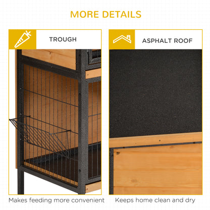Rabbit Hutch Outdoor Guinea Pig Hutch Bunny Cage Metal Frame with No-Leak Tray Openable Roof Light Yellow 122 x 50 x 101cm