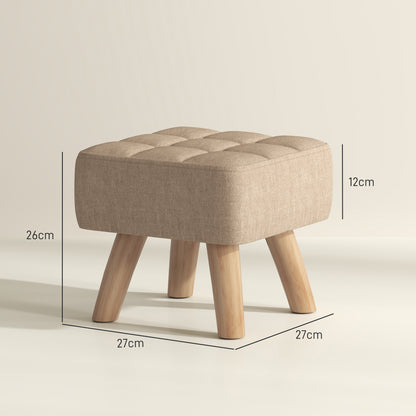 Linen-Look Square Padded Footstool - Brown