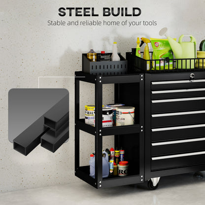 Lockable Steel Tool Chest on Wheels, 7 Drawer Tool Box with Handle for Workshop, Garage, Black