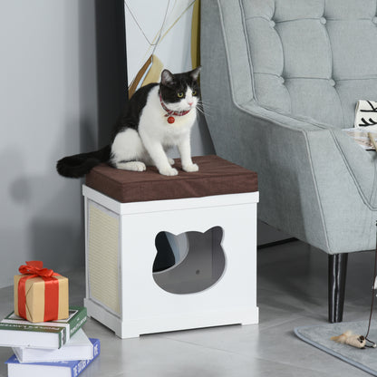 Cat House Bed Cat Scratching Cube for Small Cat Pet Furniture with Removable Scratching Pad and Soft Cushion White