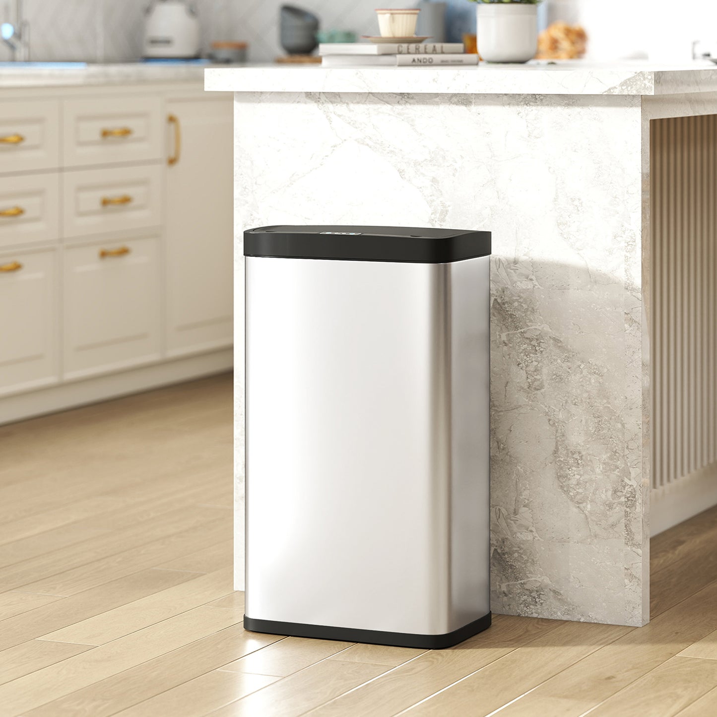 45L Stainless Steel Sensor Bin - Silver Tone