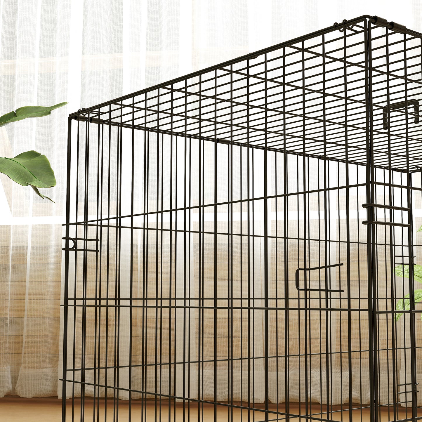 Foldable Dog Crate with 2 Doors with Tray, Soft Cushion, for Large Medium Dogs, 90 x 58 x 62, Black