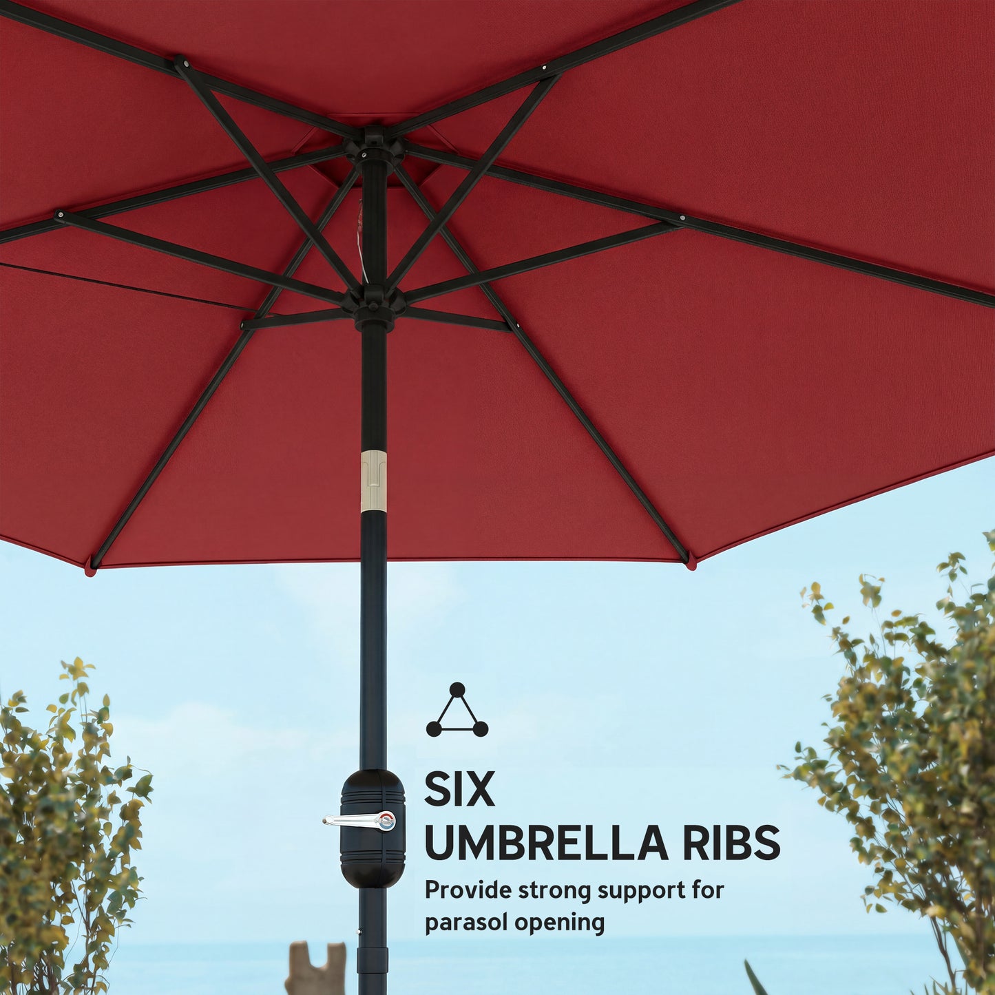 2.6 m Garden Parasol Umbrella with Aluminium Pole, Outdoor Patio Umbrella with Tilt and Crank, Vent, Wine Red