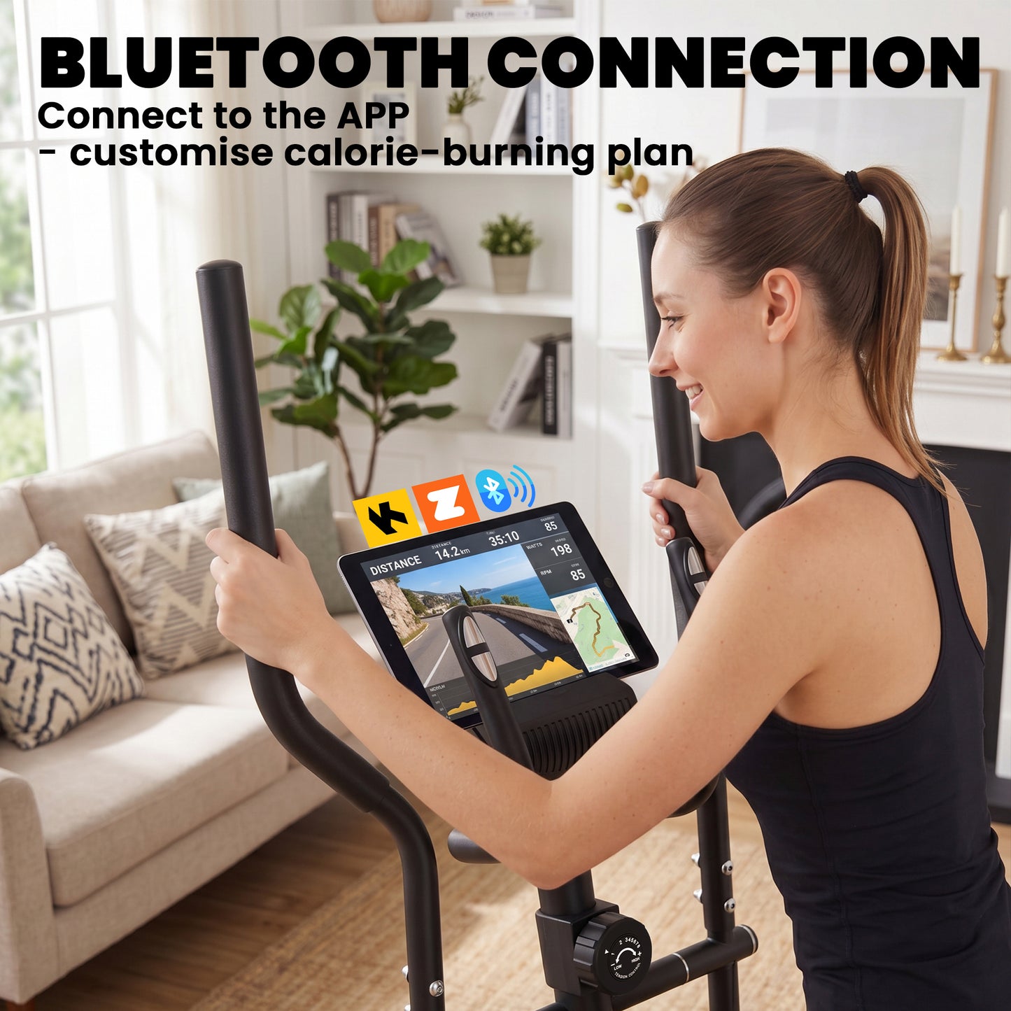 Elliptical Cross Trainer for Home, Quiet Magnetic Elliptical Machine with Bluetooth, App Compatible, 8-Level Resistance