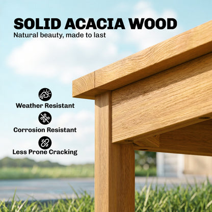 Coffee Table Fully Assembled Patio Side Table Slatted Top Solid Acacia Wood for Indoor Outdoor Natural Wood