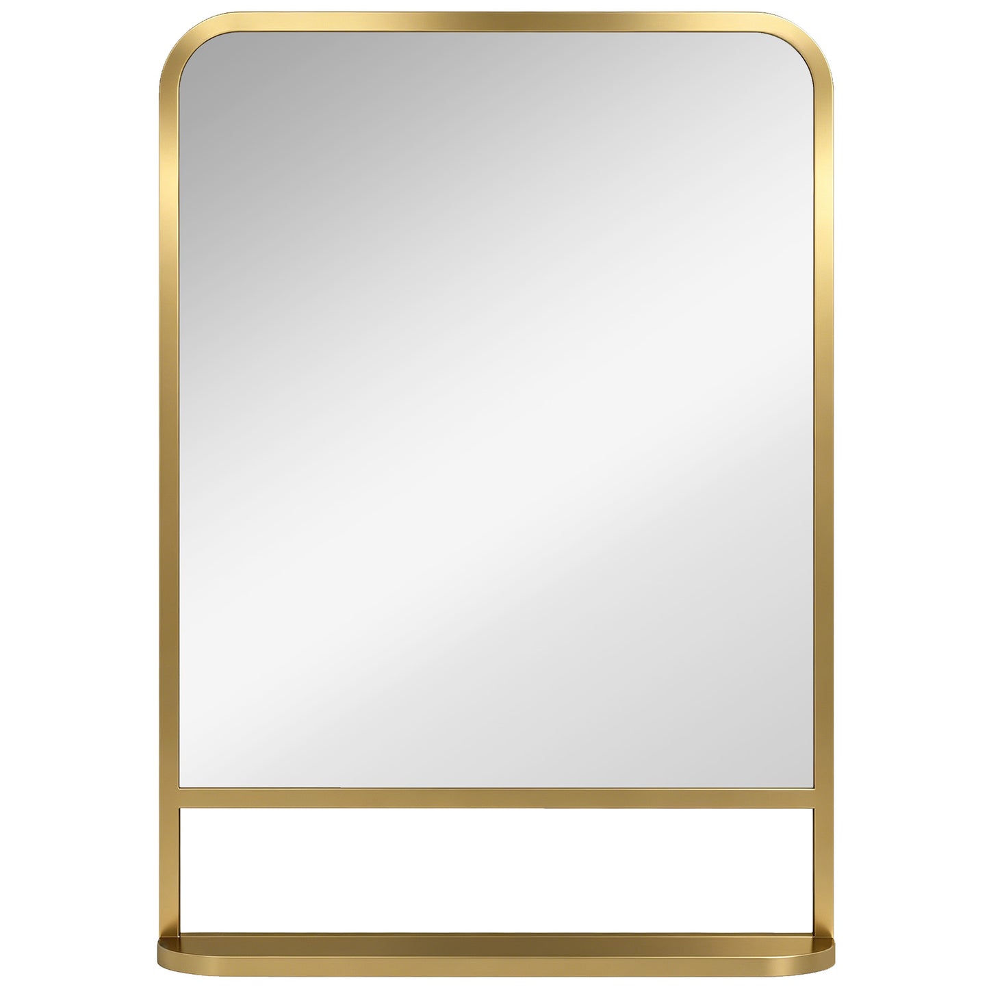 Modern Rectangular Wall Mirror with Storage Shelf, 70 x 50 cm, Gold Tone