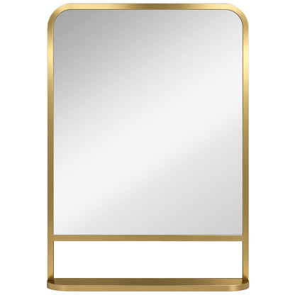Modern Rectangular Wall Mirror with Storage Shelf, 70 x 50 cm, Gold Tone
