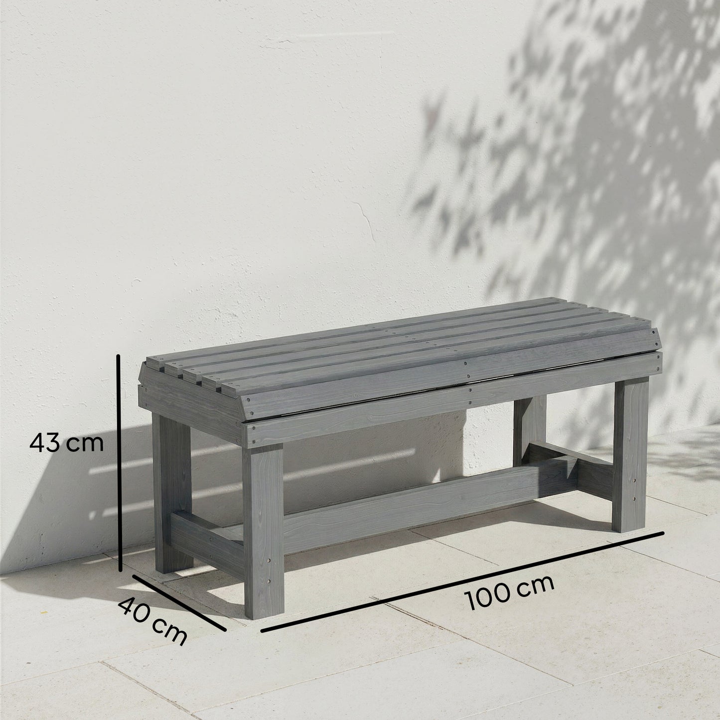 Wooden Outdoor Bench, 2 Seater Garden Bench, Backless Patio Bench with Slatted Curved Seat, Grey Embossed Finish