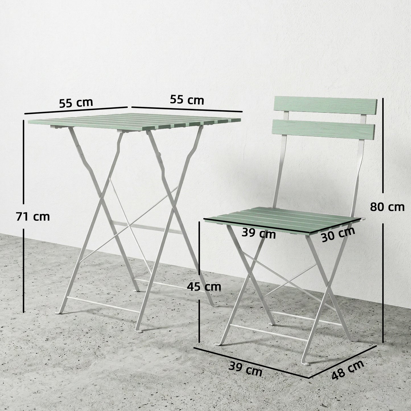 Outdoor Bistro Set Folding Patio Furniture Set with 2 Chairs Table for 2 People White and Green