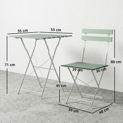 Outdoor Bistro Set Folding Patio Furniture Set with 2 Chairs Table for 2 People White and Green