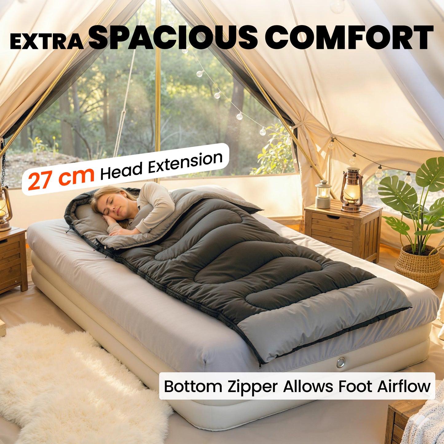Sleeping Bag for Adults, Lightweight & Compact Sleeping Bag, 3 Seasons, Black