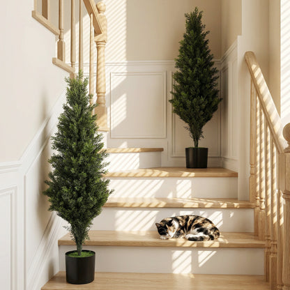 Set of 2 Decorative Artificial Plants Cypress in Weighted Pot, Fake Plant with 564 Leaves, 90cm