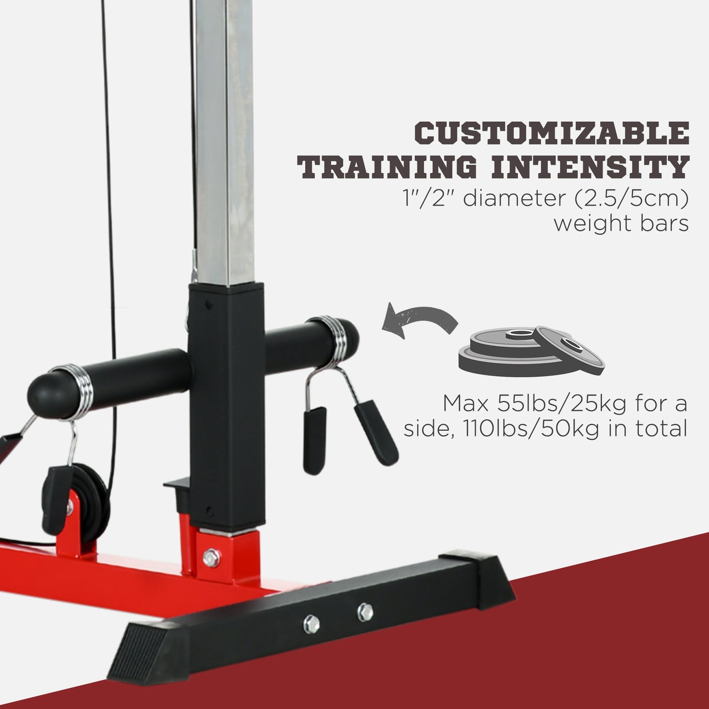 Pull Up Station, Power Cage with Adjustable Seat, for Home Gym - Red
