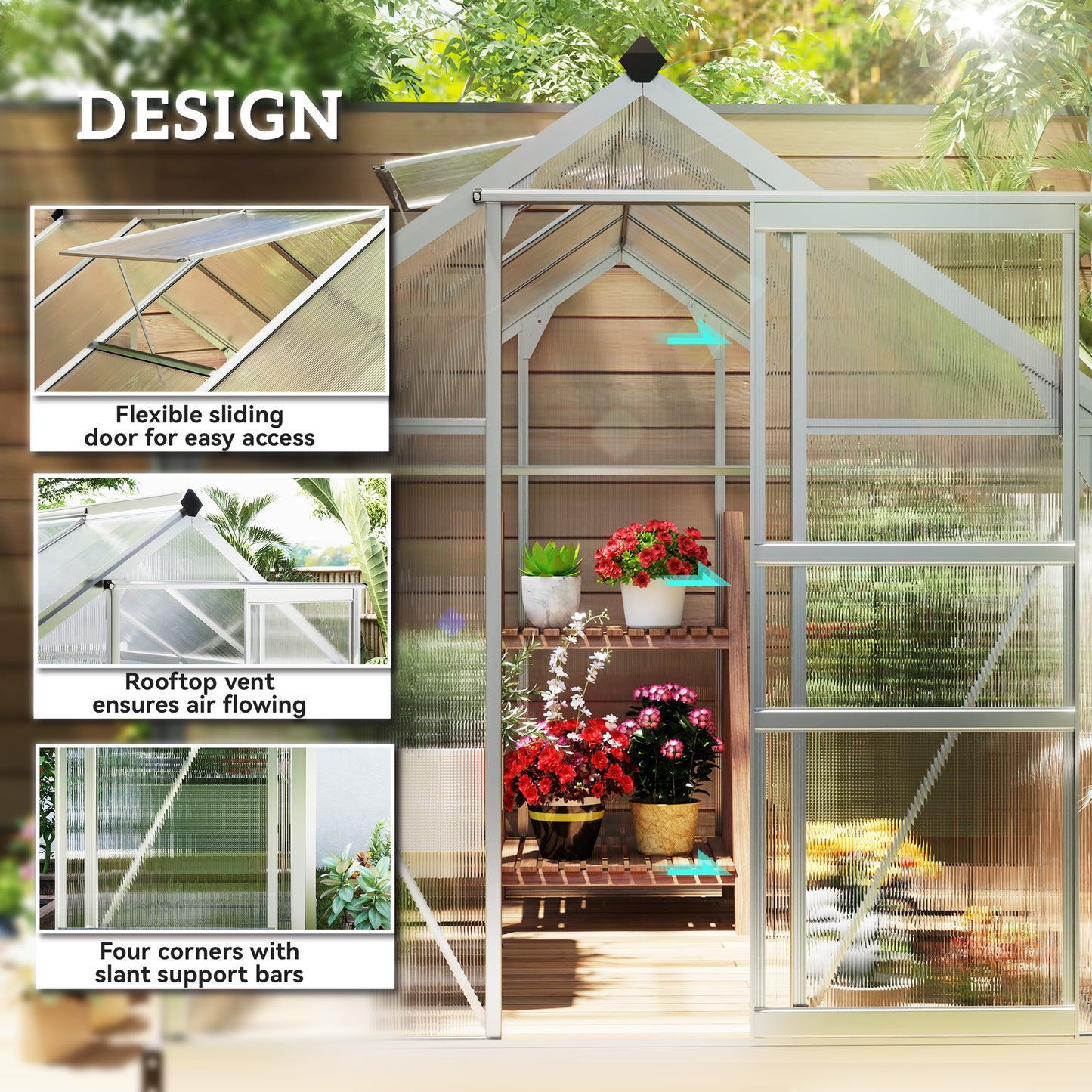 6 x 8ft Walk-In Greenhouse, with Sliding Door - Clear