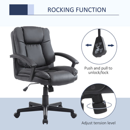 Desk Chair, PU Leather Office Chair with Adjustable Height and Swivel Wheels, for Home Work Study, Black