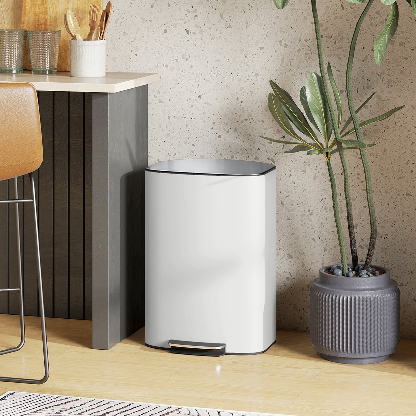 50L Kitchen Bin with Soft-Close Lid and Stay-Open Function, Stainless Steel Pedal Bin with Removable Inner Bucket