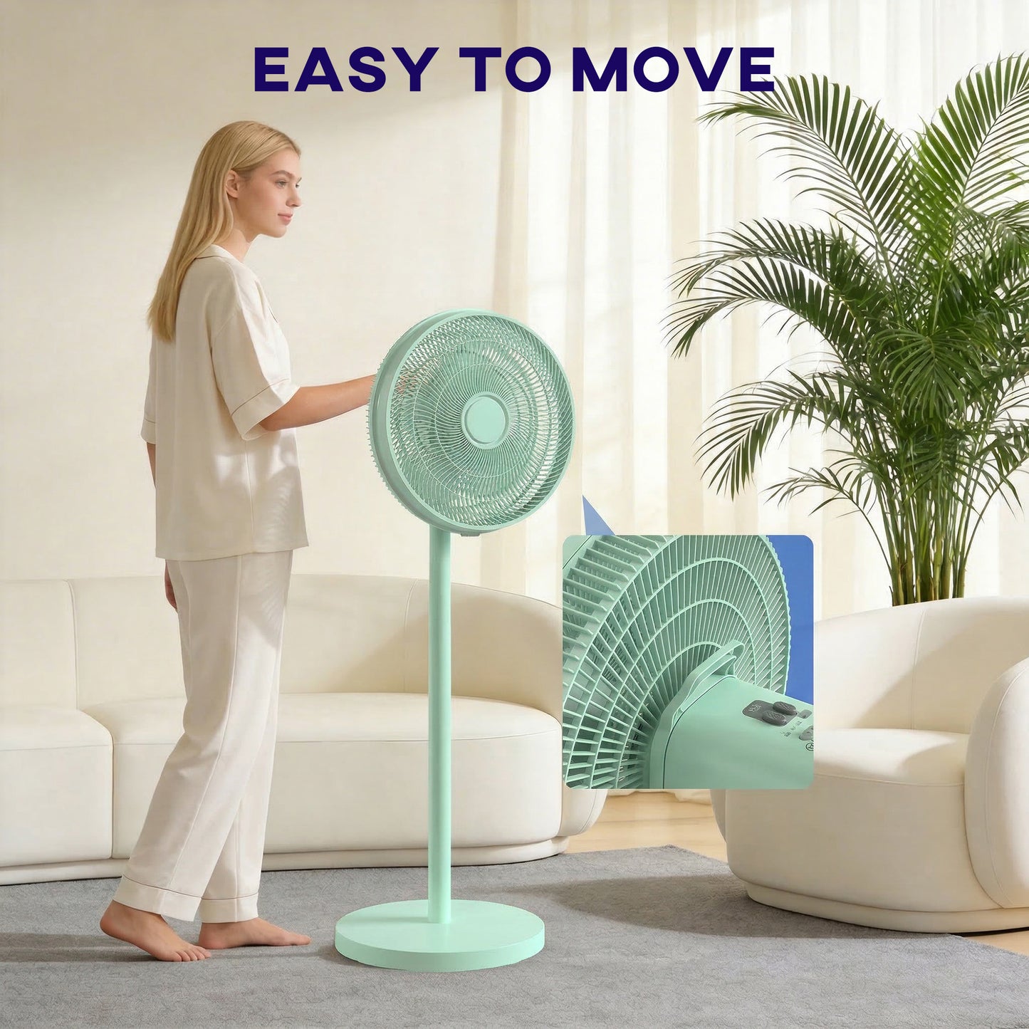 40 cm Standing Fan, Cooling Floor Fan with 80° Oscillating, Adjustable Tilt and Height, 4 Speed, Remote Control, Green