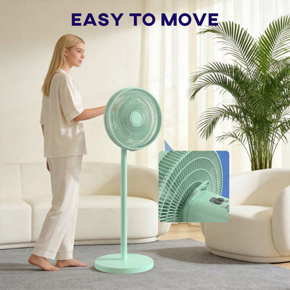 40 cm Standing Fan, Cooling Floor Fan with 80° Oscillating, Adjustable Tilt and Height, 4 Speed, Remote Control, Green