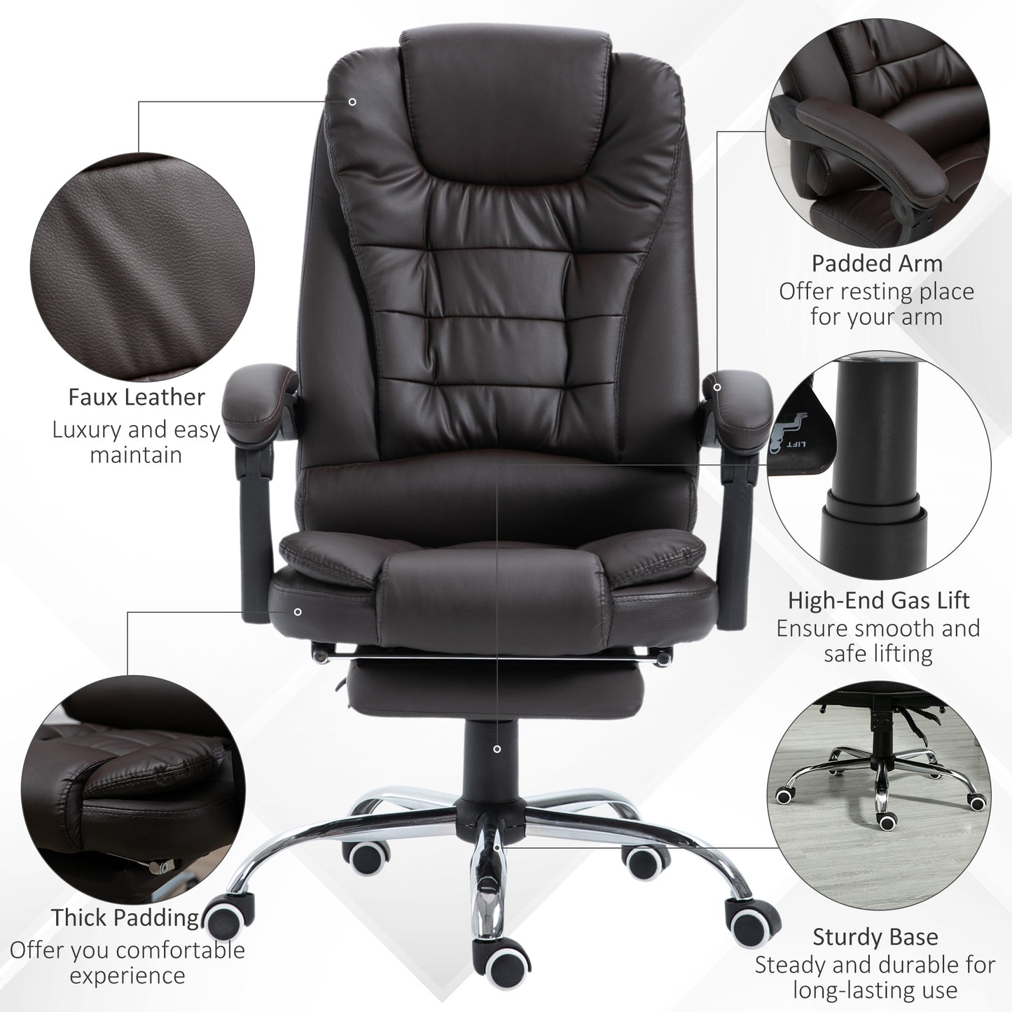 PU Leather Executive Office Chair, High Back Swivel Chair with Retractable Footrest, Adjustable Height, Reclining Function