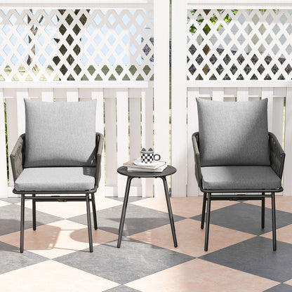 3-Piece Rattan Bistro Set, Garden Table and Chairs with 4 Cushions, Patio Rattan Conversation Furniture Set for Balcony