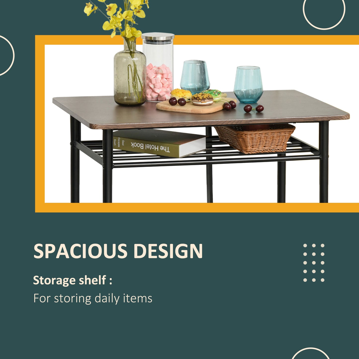 Bar Table & Stool Set with Storage – Black & Oak