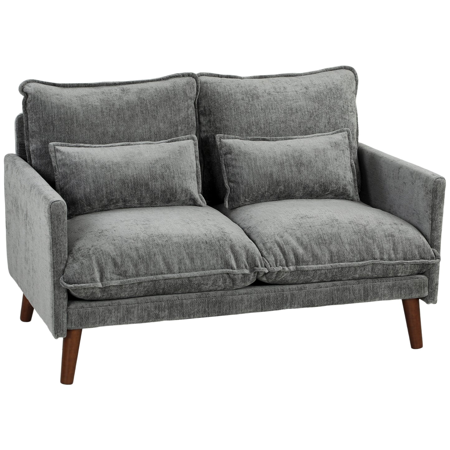 2 Seater Sofa, Loveseat Sofa with Spring Cushions, Wide and Deep Seat, Wood Legs, Grey