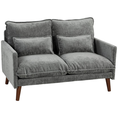 2 Seater Sofa, Loveseat Sofa with Spring Cushions, Wide and Deep Seat, Wood Legs, Grey