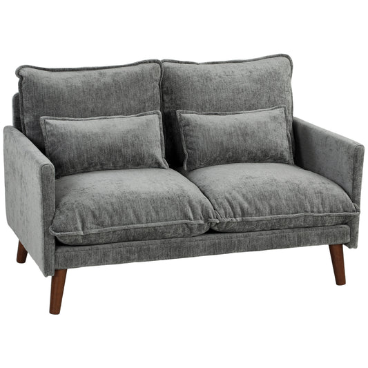 2 Seater Sofa, Loveseat Sofa with Spring Cushions, Wide and Deep Seat, Wood Legs, Grey