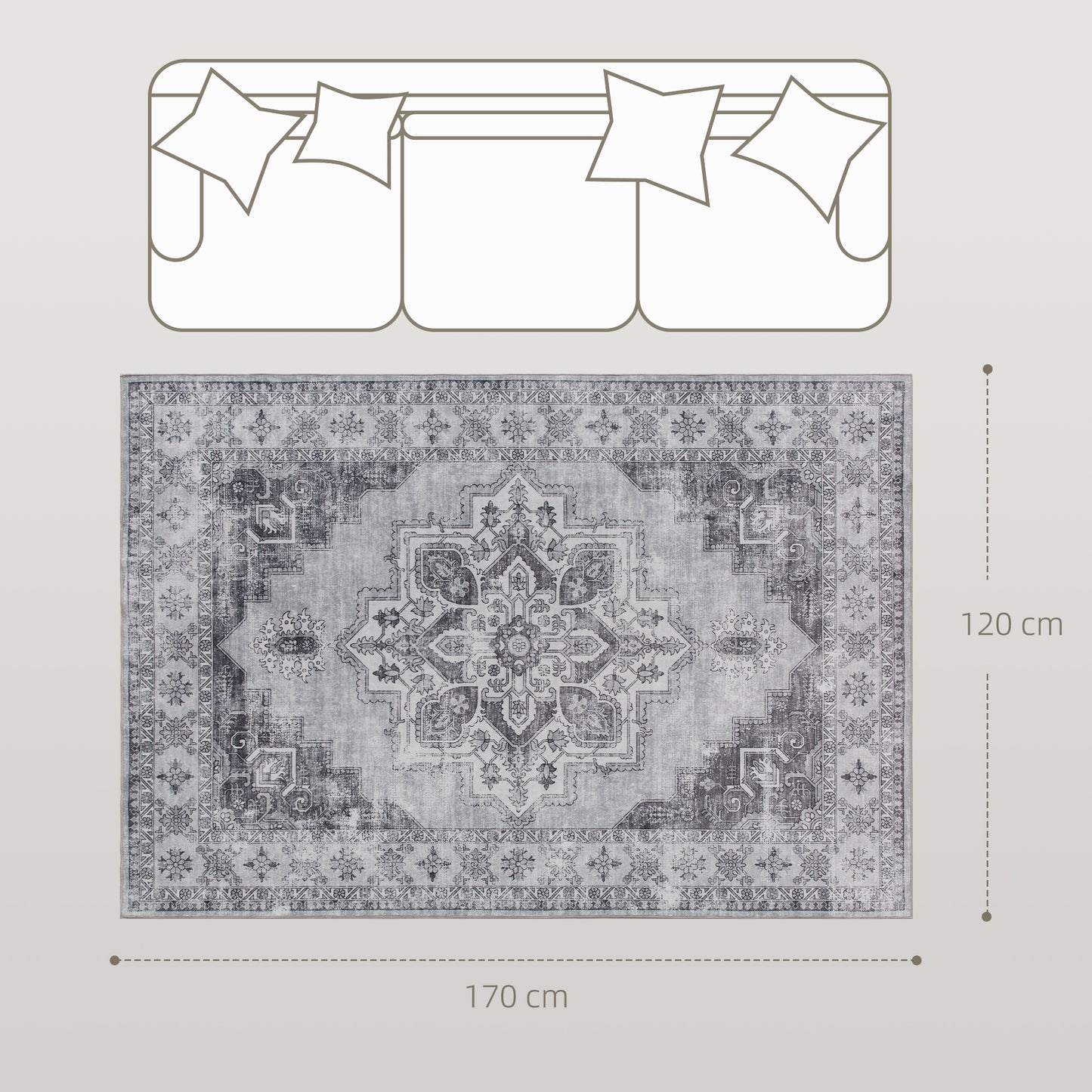 Vintage Area Rug, Non-Slip Washable Rug, Flannel Floor Carpet for Living Room, Bedroom, Dining Room, Home Office