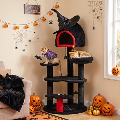 Gothic Cat Tree, 155cm Cat Tower for Indoor Kittens, Multi-Level Stable Kitten Activity Centre, Black, Halloween