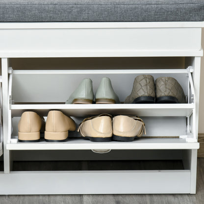 Shoe Storage Bench with Cushion & Drawers – White