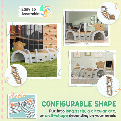 Monkey-Design Kids Play Tunnel for Crawling, Climbing, for ages 3-6 Years, Brown