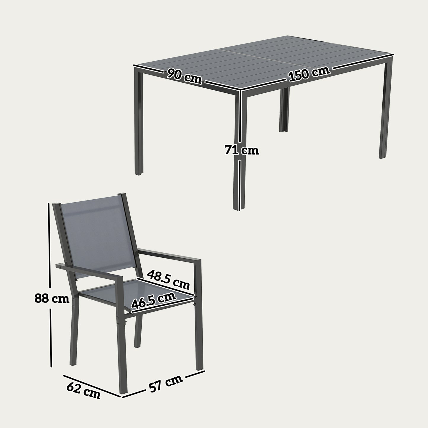 7 Piece Garden Dining Set, Outdoor Furniture Set with 6 Stackable Chairs and 150 cm Rectangle Table, WPC Slatted Top