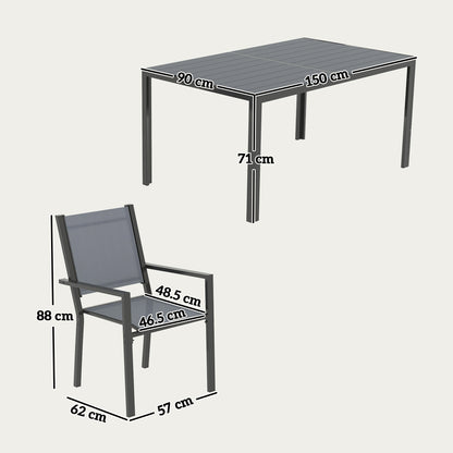 7 Piece Garden Dining Set, Outdoor Furniture Set with 6 Stackable Chairs and 150 cm Rectangle Table, WPC Slatted Top