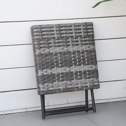 Square PE Wicker Rattan Folding Table,Weather Resistant Wicker Weave Side Table with Steel Frame, Grey