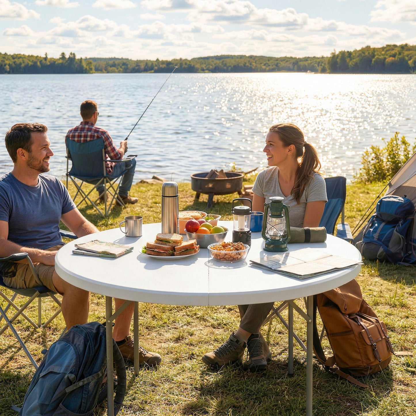 4ft Folding Picnic Table, Camping Table with Non-slip Foot Pads and Metal Frame, 100 kg Load, for Garden, White