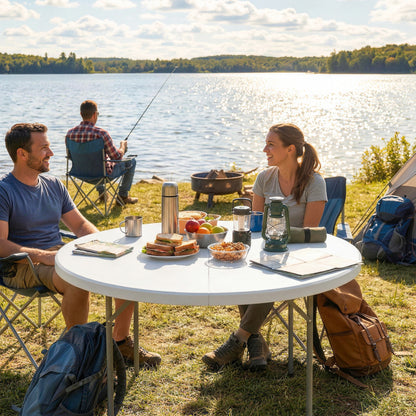 4ft Folding Picnic Table, Camping Table with Non-slip Foot Pads and Metal Frame, 100 kg Load, for Garden, White