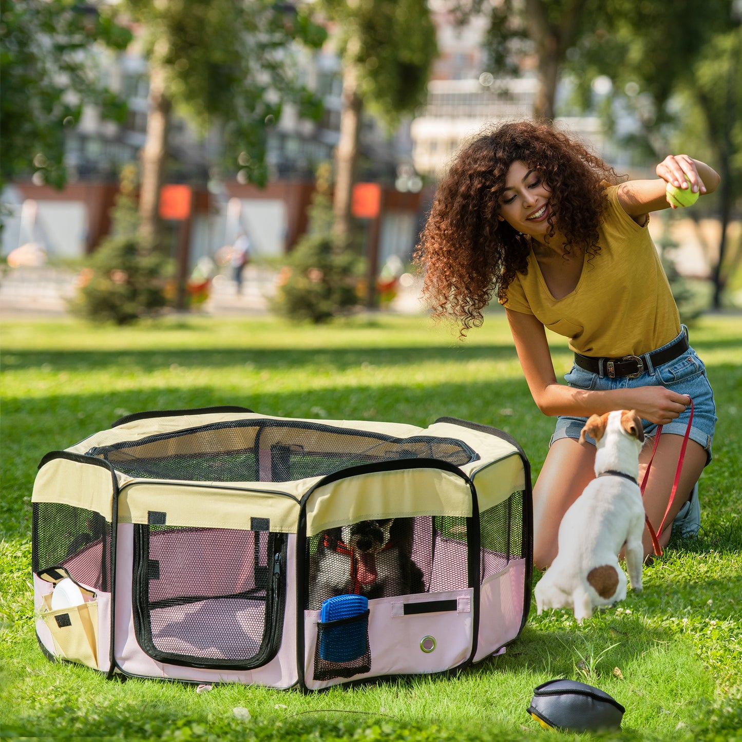 600D Oxford Soft Fabric Kennel, Pet Whelping Box Lightweight Dog Cat Puppy Playpen Rabbit Guinea Pig Foldable Portable Play P