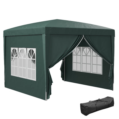 3 x 3m Pop Up Gazebo, Wedding Party Canopy Tent Marquee with Carry Bag and Windows, Green
